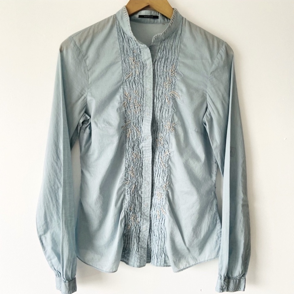 Eli Tahari Embrodered Boho Buttom Down Shirt Small